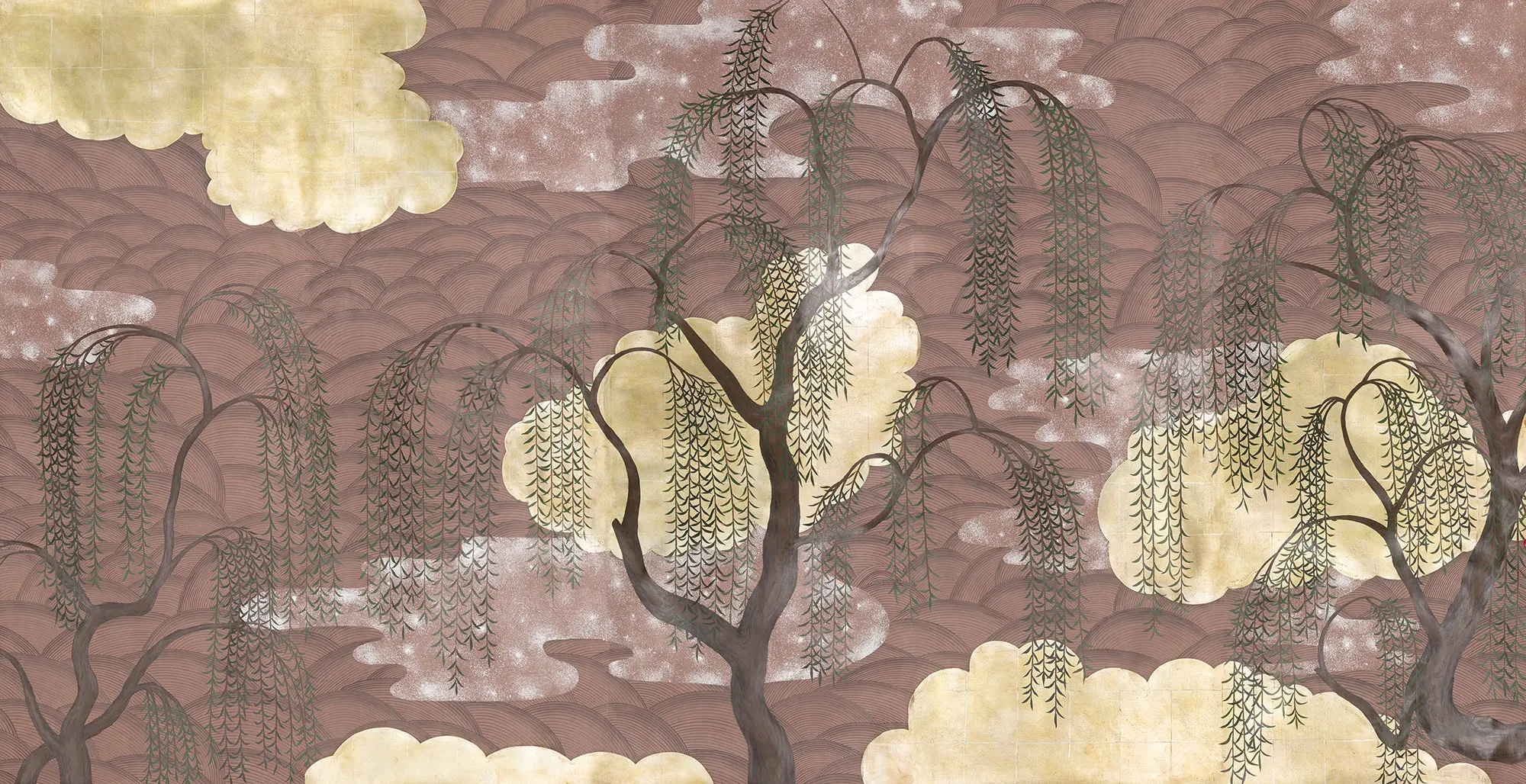 Обои ручная роспись Willow & Waves Original colourway on Edo painted Xuan paper with antiquing Обои ручная роспись Willow & Waves Original colourway on Edo painted Xuan paper with antiquing - постер Loft-Concept в Кирове