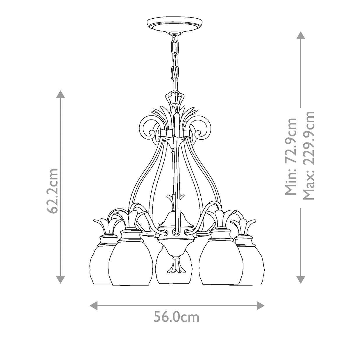 Люстра цвета латунь с 5-ю плафонами из рельефного стекла в форме ананаса Hinkley в Кирове
