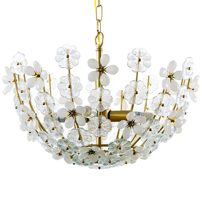 Люстра Glass White Flowers Chandelier Латунь Прозрачное Стекло Белый Люстра Glass White Flowers Chandelier Латунь Прозрачное Стекло Белый в Кирове | Loft Concept