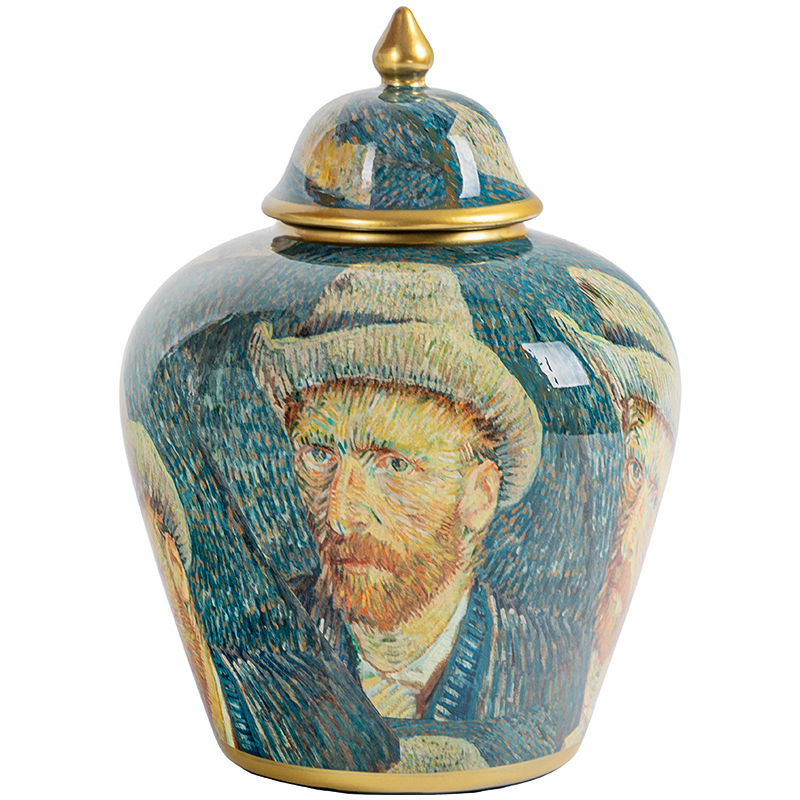 Ваза с крышкой Vincent Van Gogh Vase Изумрудный Золотой Бежевый Мульти Ваза с крышкой Vincent Van Gogh Vase Изумрудный Золотой Бежевый Мульти в Кирове | Loft Concept