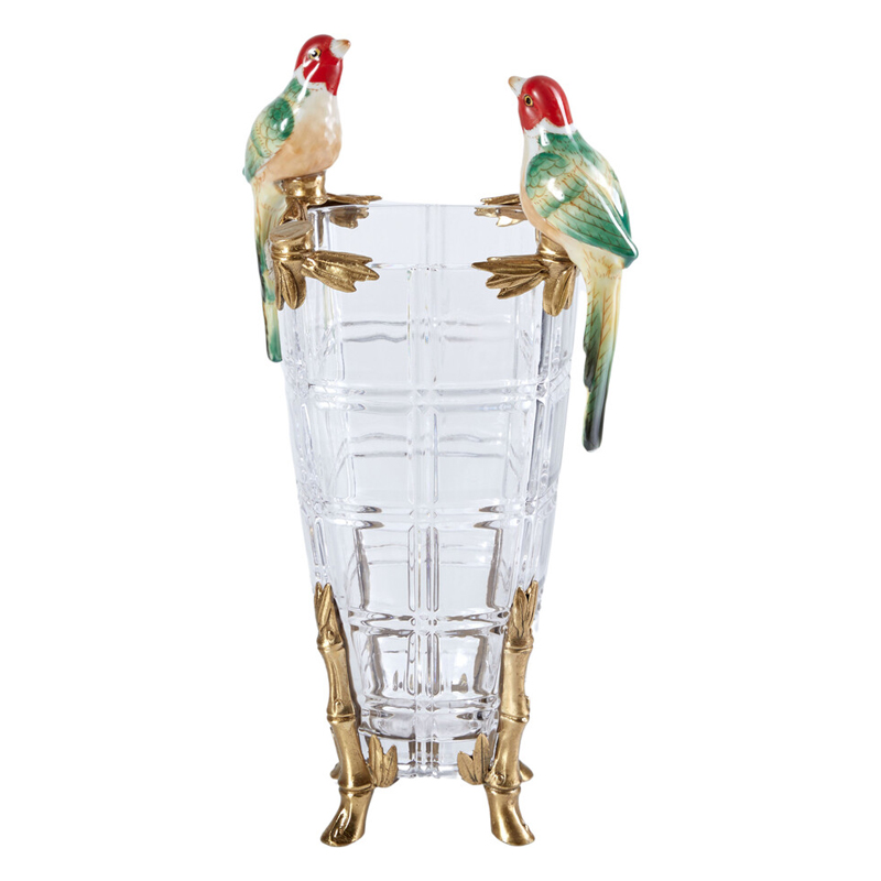 Ваза из прозрачного стекла с бронзовыми ножками и фигурками попугаев Eden Garden porcelain and bronze Прозрачное Стекло Бронза Мульти Ваза из прозрачного стекла с бронзовыми ножками и фигурками попугаев Eden Garden porcelain and bronze Прозрачное Стекло Бронза Мульти в Кирове | Loft Concept