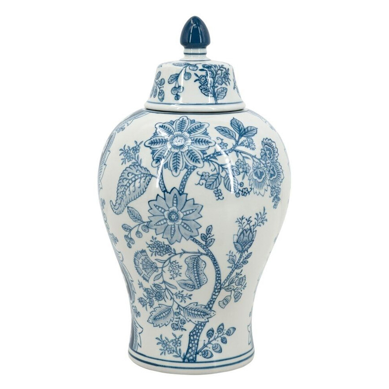 Ваза с крышкой и голубым цветочным рисунком на белом фоне Blue & White Ornament Белый Голубой Ваза с крышкой и голубым цветочным рисунком на белом фоне Blue & White Ornament Белый Голубой в Кирове | Loft Concept