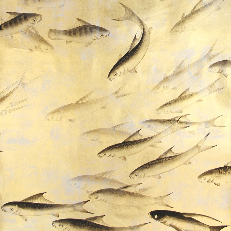 Обои ручная роспись Fishes Original colourway on Deep Rich Gold gilded paper with d?sargenter pearlescent antiquing Обои ручная роспись Fishes Original colourway on Deep Rich Gold gilded paper with d?sargenter pearlescent antiquing в Кирове | Loft Concept