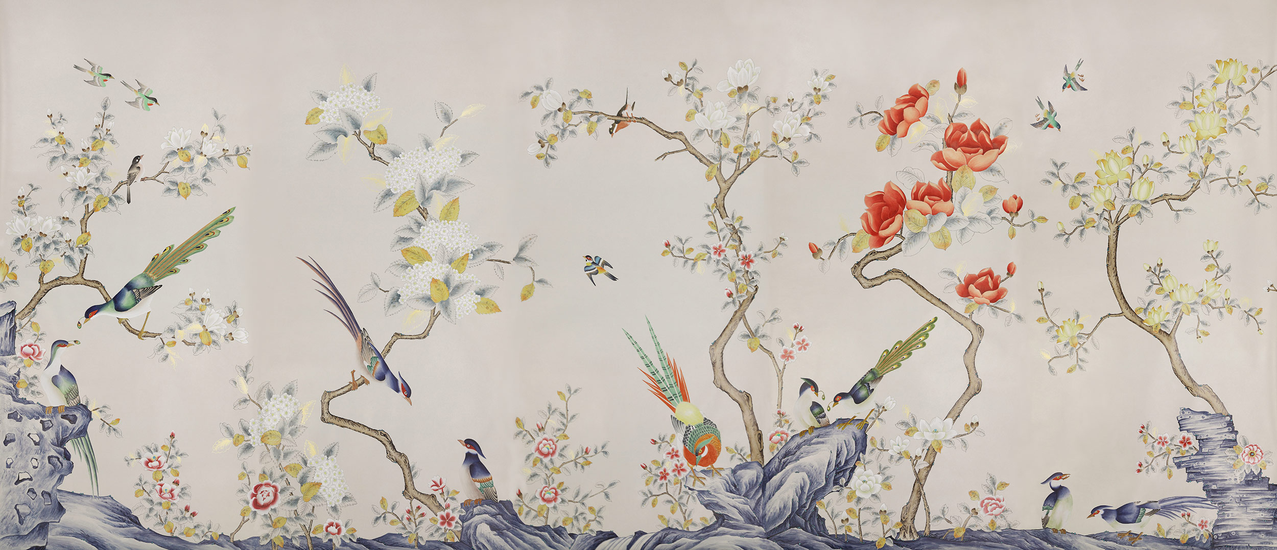 Обои ручная роспись Japanese Garden Colourway SC-252 on grey dyed paper Обои ручная роспись Japanese Garden Colourway SC-252 on grey dyed paper - постер Loft-Concept в Кирове