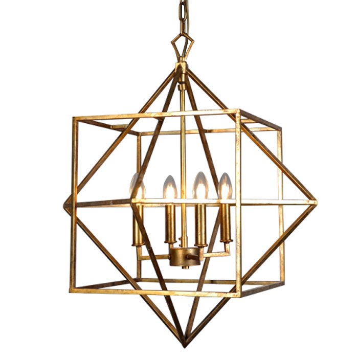 Подвесной светильник CUBIST Chandelier Gold 4 bulbs Золотой в Кирове | Loft Concept 