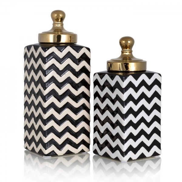 Ваза c крышкой Black&White Zigzag Черно-белый Золотой Ваза c крышкой Black&White Zigzag Черно-белый Золотой в Кирове | Loft Concept