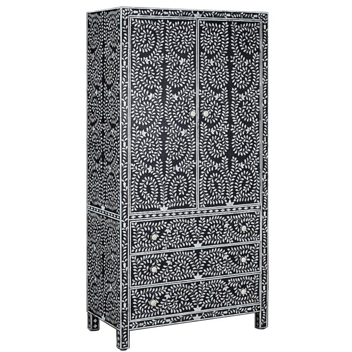 Шкаф Inlaid Bone Flower Motif Белый Черный Шкаф Inlaid Bone Flower Motif Белый Черный в Кирове | Loft Concept
