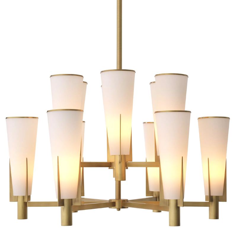 Люстра Eichholtz Dino Chandelier Double Латунь Белое матовое стекло Люстра Eichholtz Dino Chandelier Double Латунь Белое матовое стекло в Кирове | Loft Concept