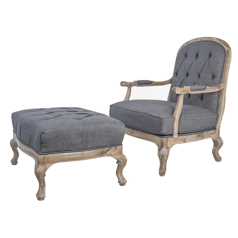 Кресло с пуфом с мягкой обивкой из льна Edward Armchair grey Серый Коричневый Кресло с пуфом с мягкой обивкой из льна Edward Armchair grey Серый Коричневый в Кирове | Loft Concept