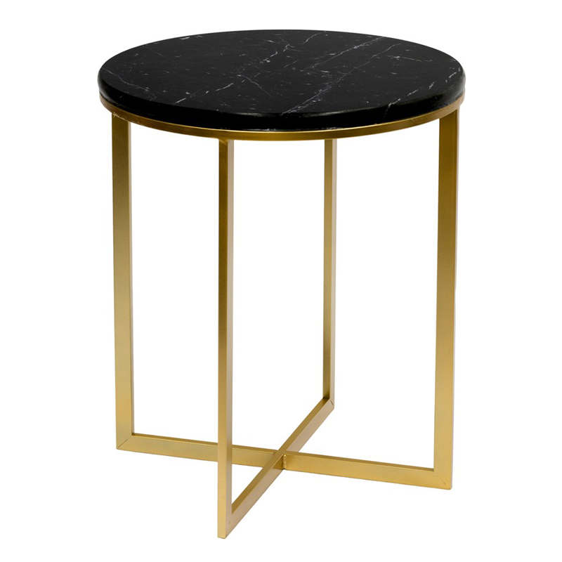 Приставной стол Round Table Marble black Золотой Черный Мрамор Nero в Кирове | Loft Concept 