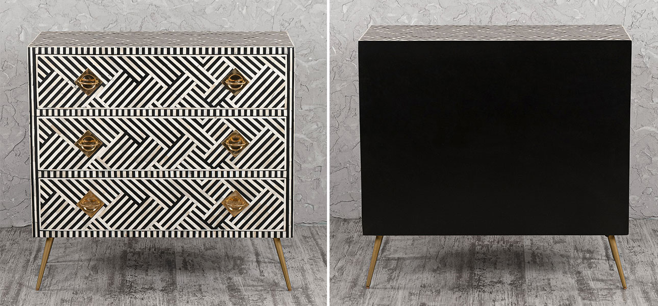 Комод черный инкрустация костью Rhombus Black - фото №1