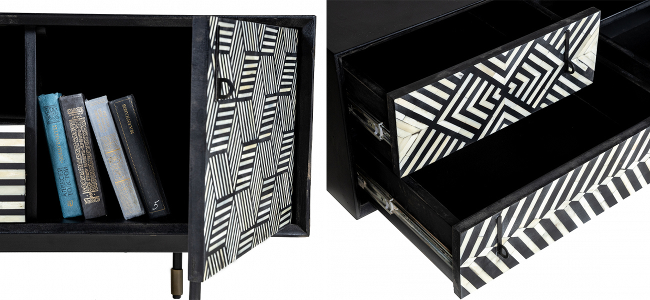 ТВ-тумба с орнаментом инкрустированная костью Bone Inlay 160 - фото №1