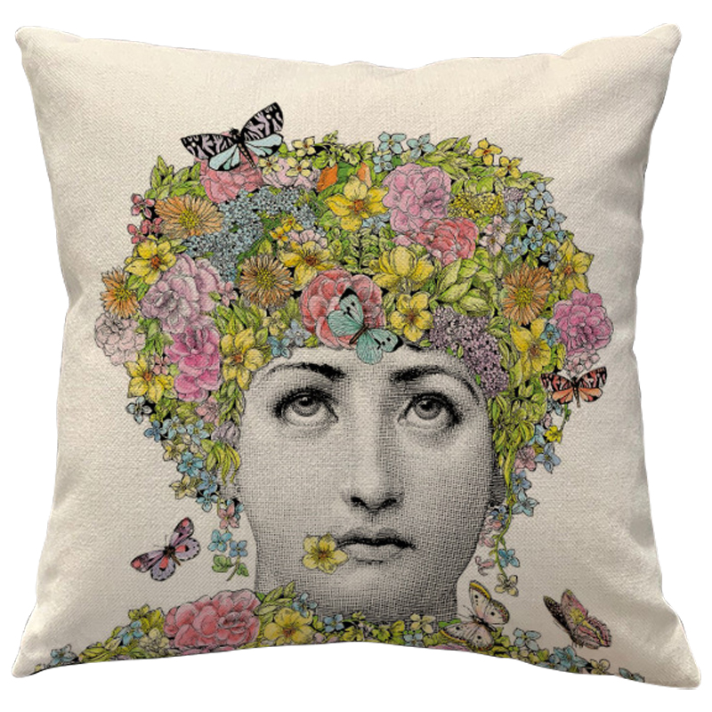 Декоративная подушка Fornasetti Fior di Lina Бежевый Мульти Декоративная подушка Fornasetti Fior di Lina Бежевый Мульти в Кирове | Loft Concept