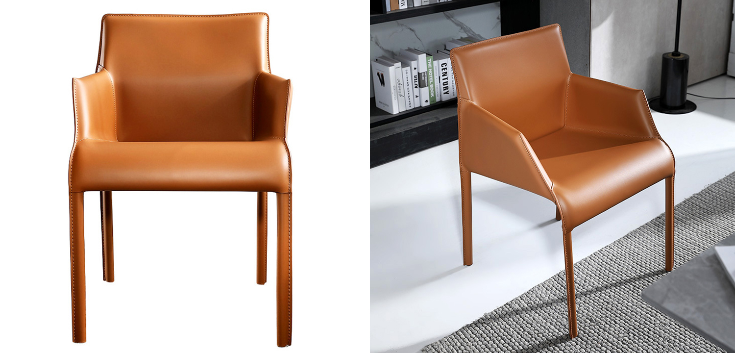 Стул с подлокотниками и кожаной обивкой Malcolm Chair Orange Оранжевый - фото