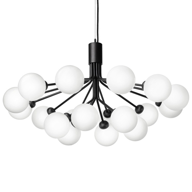 Люстра Berries Chandelier White Balloons Black 18 Черный матовый Белое матовое стекло Люстра Berries Chandelier White Balloons Black 18 Черный матовый Белое матовое стекло в Кирове | Loft Concept