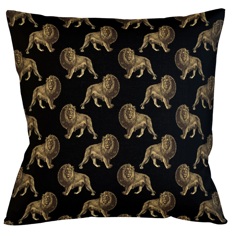 Декоративная подушка с узором из львов Home Safari Black Черный Коричневый Декоративная подушка с узором из львов Home Safari Black Черный Коричневый в Кирове | Loft Concept