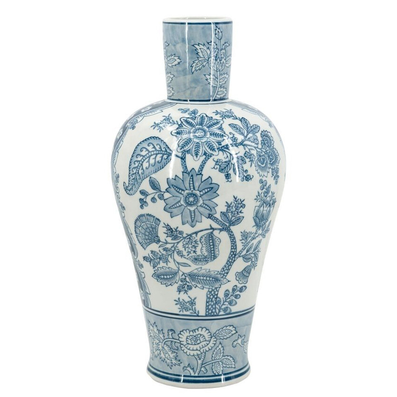 Ваза с голубым цветочным рисунком 43 см Blue & White Ornament Белый Голубой Ваза с голубым цветочным рисунком 43 см Blue & White Ornament Белый Голубой в Кирове | Loft Concept