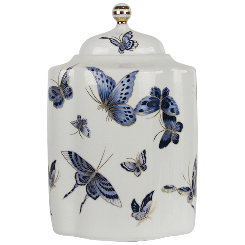 Ваза с крышкой Porcelain Butterfly Blue and Gold Vase Белый Синий Золотой Ваза с крышкой Porcelain Butterfly Blue and Gold Vase Белый Синий Золотой в Кирове | Loft Concept