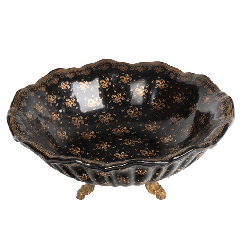 Блюдо черного цвета из фрафора на бронзовых ножках Eden Garden porcelain and bronze Черный Бронза Блюдо черного цвета из фрафора на бронзовых ножках Eden Garden porcelain and bronze Черный Бронза в Кирове | Loft Concept
