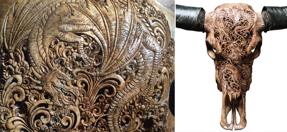 Череп буйвола Buffalo Skull Dragon резьба по кости Череп буйвола Buffalo Skull Dragon резьба по кости - Loft-Concept в Кирове