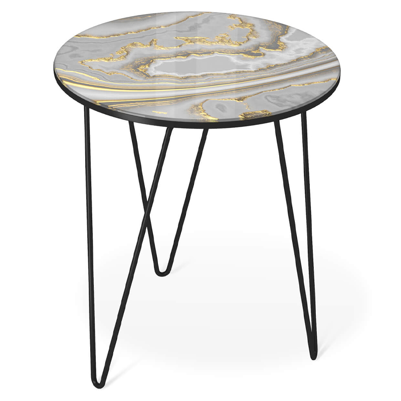 Стол журнальный c круглой столешницей из стекла серого цвета Gray and Gold Marble Черный Золотой Серый Стол журнальный c круглой столешницей из стекла серого цвета Gray and Gold Marble Черный Золотой Серый в Кирове | Loft Concept