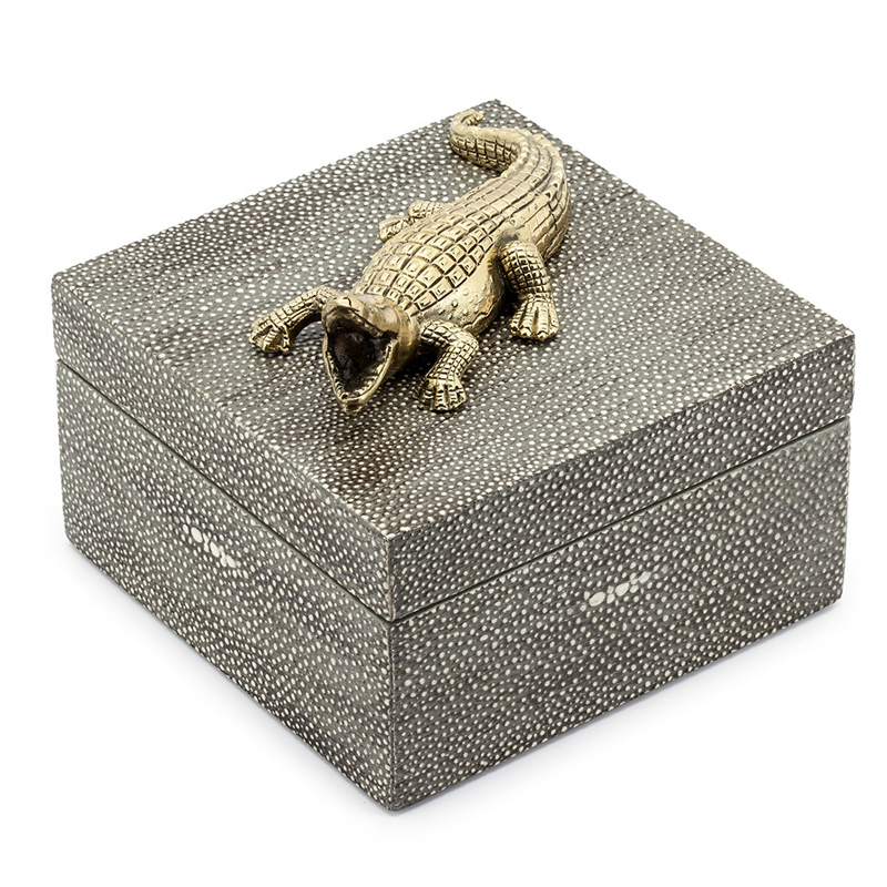 Шкатулка BOX KRIZIA CROCO SQ Светло-серый Латунь Шкатулка BOX KRIZIA CROCO SQ Светло-серый Латунь в Кирове | Loft Concept