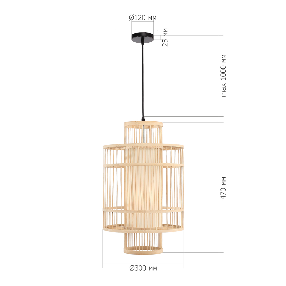 Подвесной светильник из деревянных прутьев с плафоном из натуральной ткани Light Inside the Cell в Кирове