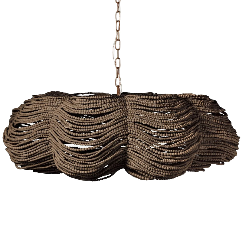Круглая люстра волнистой формы с декором из круглых деревянных бусин Brown Wooden Beads Chandelier L Коричневый в Кирове | Loft Concept 