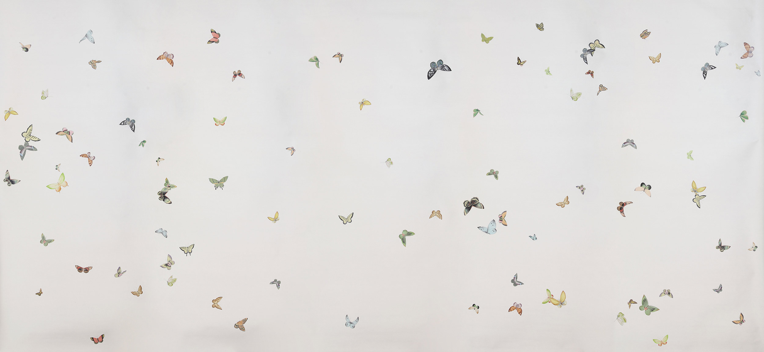 Обои ручная роспись Butterflies Emerald on Natural Mica metallic silk Обои ручная роспись Butterflies Emerald on Natural Mica metallic silk - постер Loft-Concept в Кирове
