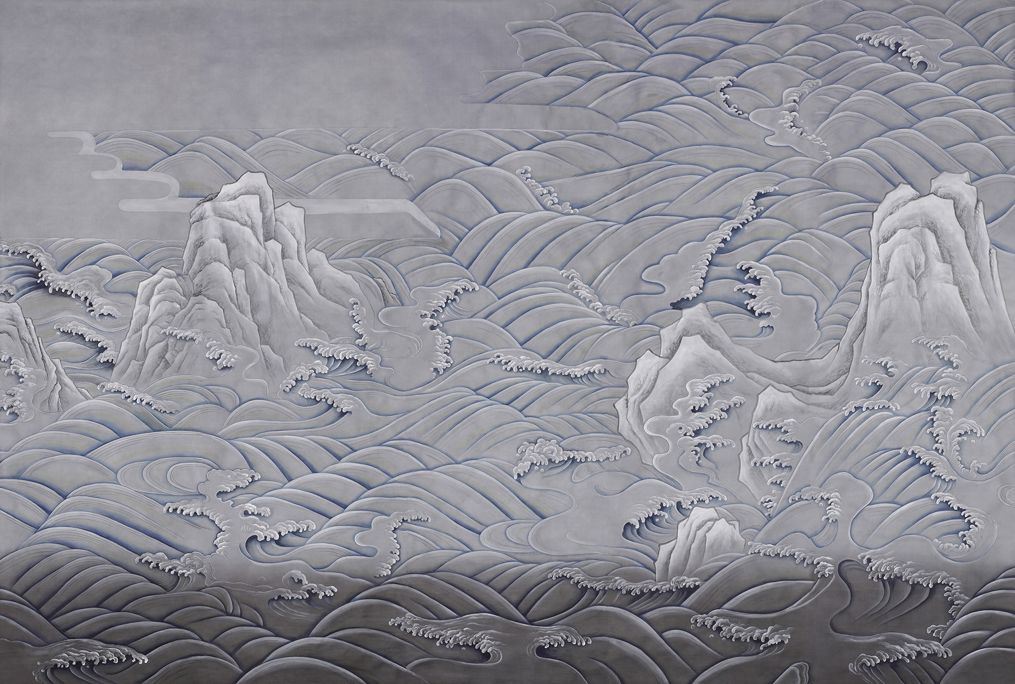 Обои ручная роспись Matsushima Waves Hokusai on Gun Metal dyed silk Обои ручная роспись Matsushima Waves Hokusai on Gun Metal dyed silk - постер Loft-Concept в Кирове