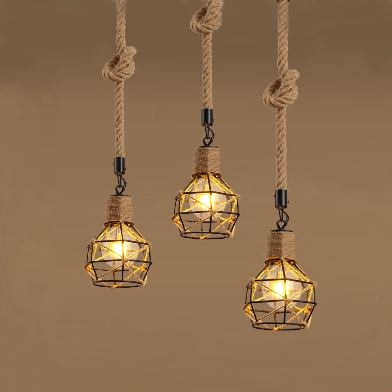 Подвесной светильник LOFT ROPE CHANDELIER CAGE Mono Черный Коричневый Подвесной светильник LOFT ROPE CHANDELIER CAGE Mono Черный Коричневый в Кирове | Loft Concept