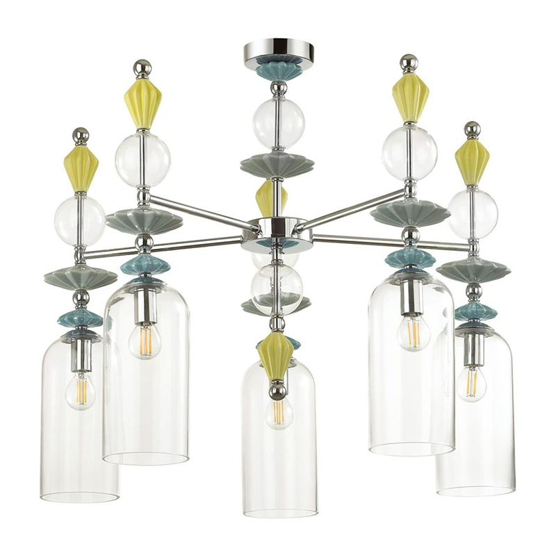 Люстра Iris Glass Chandelier candy 5 chrome Прозрачное Стекло Прозрачный зеленый Желтый Хром Люстра Iris Glass Chandelier candy 5 chrome Прозрачное Стекло Прозрачный зеленый Желтый Хром в Кирове | Loft Concept