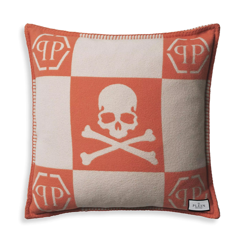 Подушка Philipp Plein Cushion Cashmere Skull 45 x 45 Orange Оранжевый Белый Подушка Philipp Plein Cushion Cashmere Skull 45 x 45 Orange Оранжевый Белый в Кирове | Loft Concept