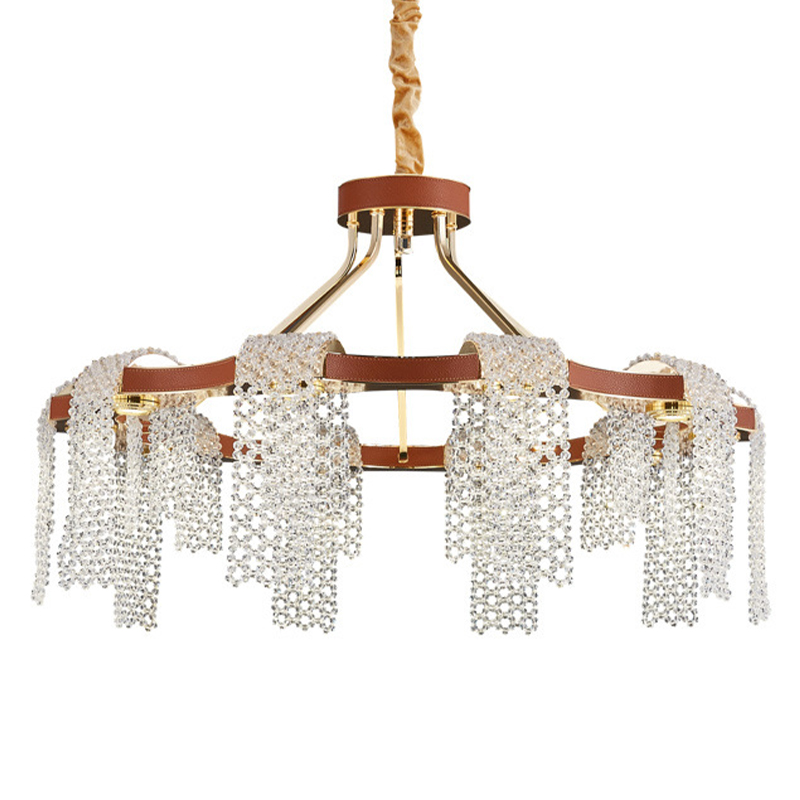 Люстра Leather Glass Chandelier 80 Прозрачное Стекло Коричневый Золотой Люстра Leather Glass Chandelier 80 Прозрачное Стекло Коричневый Золотой в Кирове | Loft Concept
