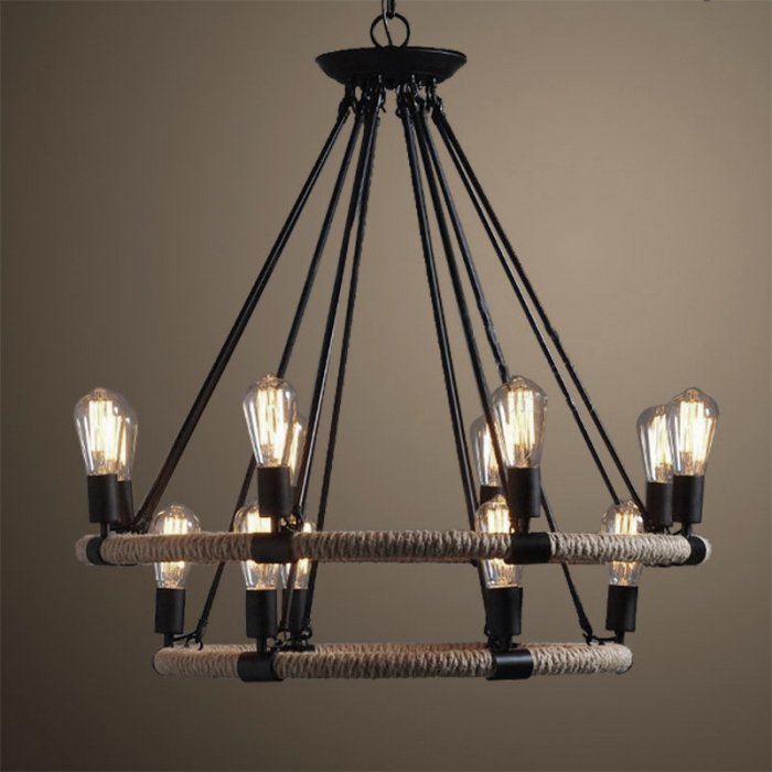 Люстра Round Tube Double Loft Rope Light Черный Люстра Round Tube Double Loft Rope Light Черный в Кирове | Loft Concept