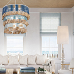 Люстра трехъярусная с декором из круглых деревянных бусин с кисточками Blue Wooden Beads Chandelier варинант исполнения - 3 | Loft Concept в Кирове