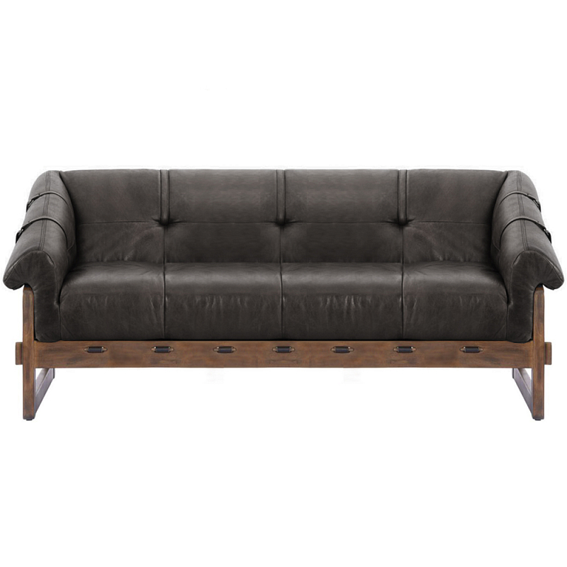 Трехместный диван Duncan винтажная черная кожа Черный Коричневый в Кирове | Loft Concept 