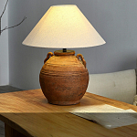 Настольная лампа керамическая коричневая с тканевым абажуром Eastern Tale варинант исполнения - 1 | Loft Concept в Кирове