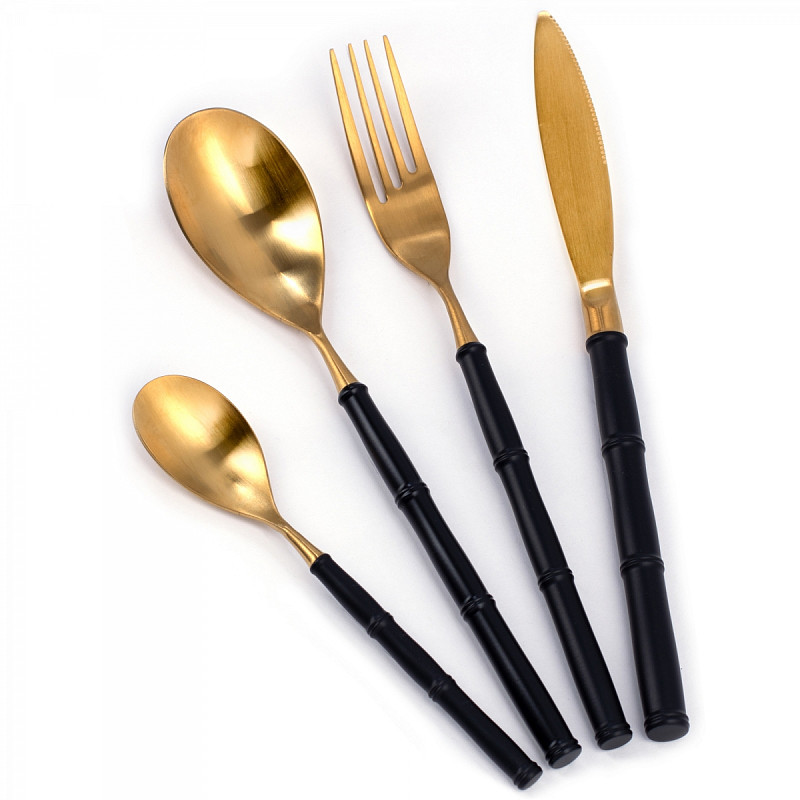 Столовые приборы Bamboo Gold and Black Золотой Черный Столовые приборы Bamboo Gold and Black Золотой Черный в Кирове | Loft Concept