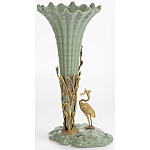 Ваза зеленая фарфоровая с волнистым краем с бронзовой фигуркой журавля Eden Garden  варинант исполнения - 4 | Loft Concept в Кирове