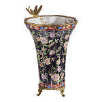 Ваза из фарфора черная с цветочной росписью и бронзовой стрекозой Spring Garden варинант исполнения - 2 | Loft Concept в Кирове