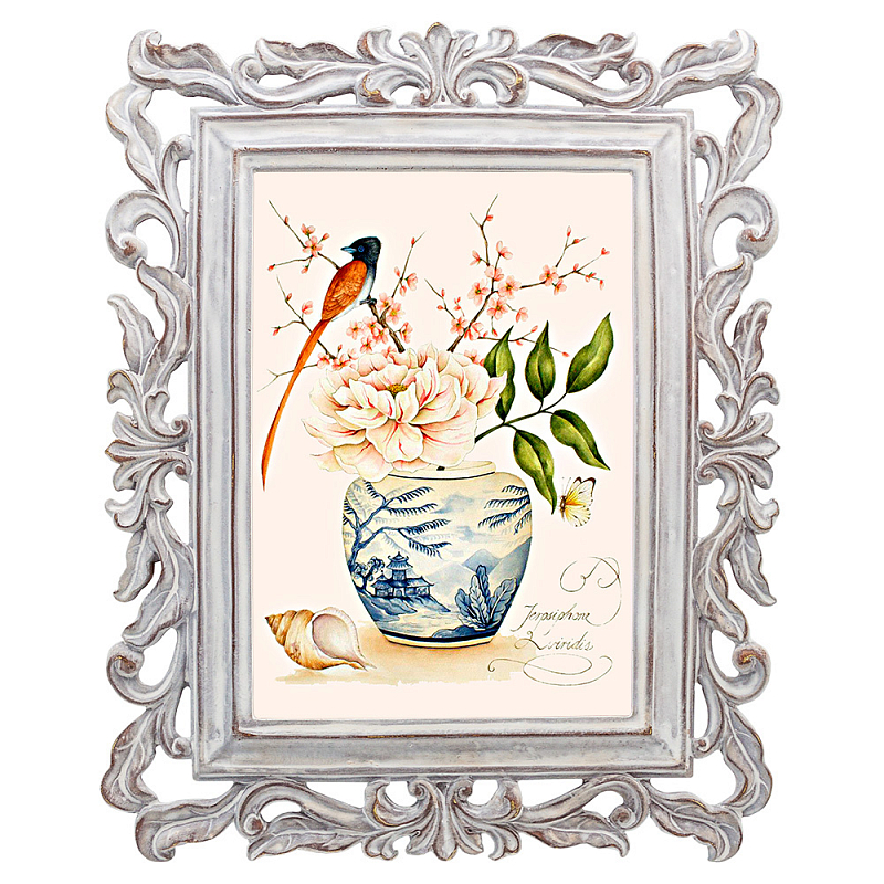 Постер Sakura Branch and Bird Poster Мульти Белый винтажная патина Постер Sakura Branch and Bird Poster Мульти Белый винтажная патина в Кирове | Loft Concept