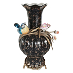 Ваза черная фарфоровая с  узором и бронзовым декором в виде веток с фарфоровой птичкой и цветами Eden Garden варинант исполнения - 1 | Loft Concept в Кирове