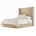 Кровать двуспальная бежевая с основанием из массива дерева с мягким изголовьем Flax Beds варинант исполнения - 1 | Loft Concept в Кирове