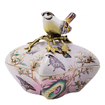 Шкатулка фиолетового цвета с рисунком бабочек и крышкой с фигуркой птицы на ветке Eden Garden варинант исполнения - 1 | Loft Concept в Кирове