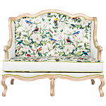 Диван двухместный из натурального бука золотистый с изображением птиц и цветов Blooming Birds варинант исполнения - 1 | Loft Concept в Кирове