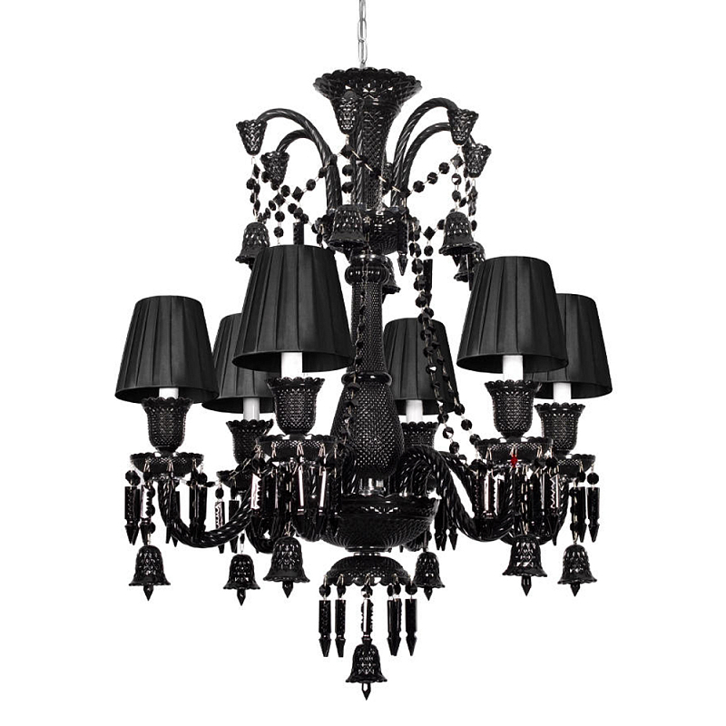 Люстра подвесная с плиссированными абажурами и множеством подвесок черного цвета Диаметр 62 см Lustre Reverie Черный в Кирове | Loft Concept 