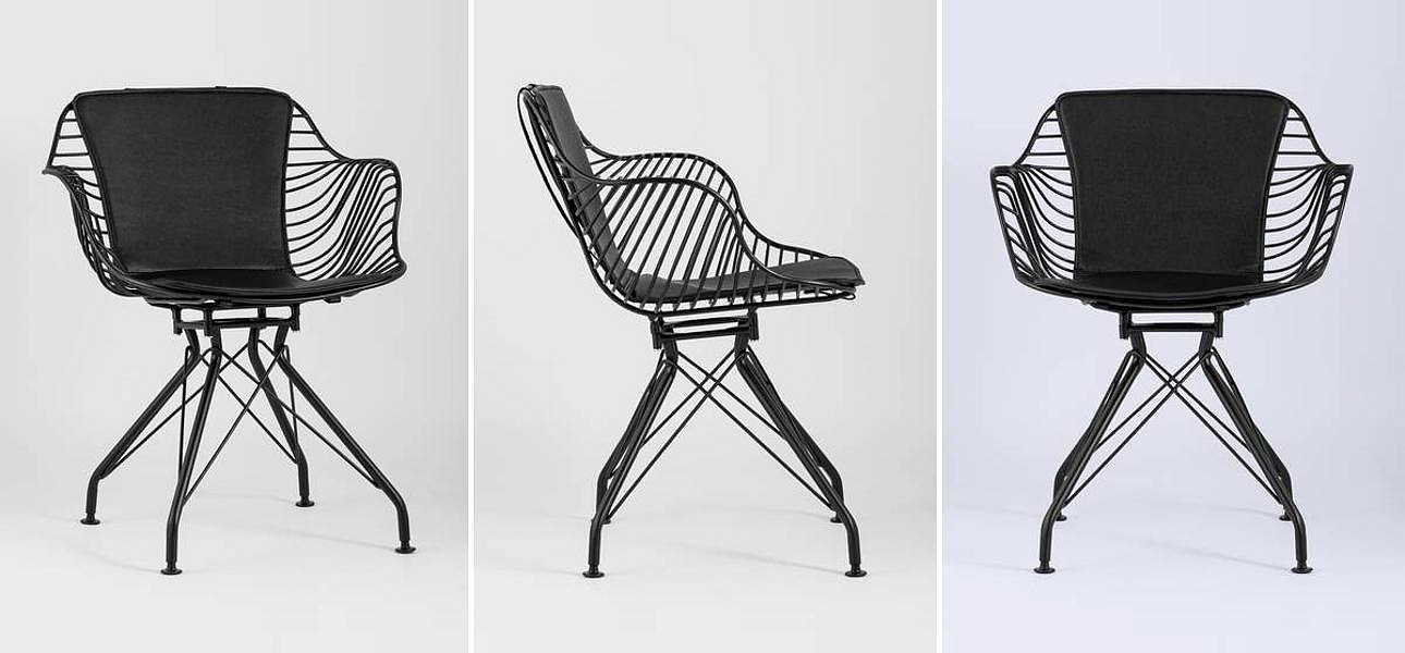 Стул Bertoia с подлокотником Chair Black metal Стул Bertoia с подлокотником Chair Black metal - Loft-Concept в Кирове