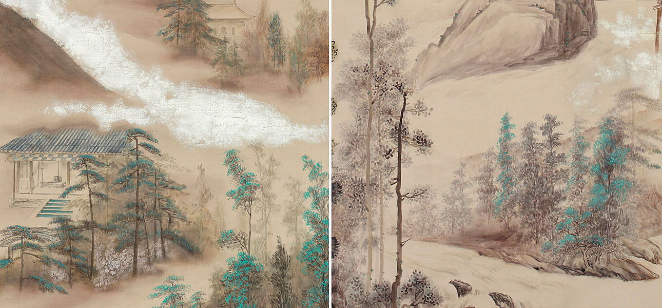 Обои ручная роспись Mountains Above Clouds Colourway SC-234 on Raw Silk dyed silk Обои ручная роспись Mountains Above Clouds Colourway SC-234 on Raw Silk dyed silk - Loft-Concept в Кирове
