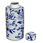 Ваза цилиндрической формы с крышкой и синим цветочным узором на белом фоне Blue & White Ornament варинант исполнения - 1 | Loft Concept в Кирове